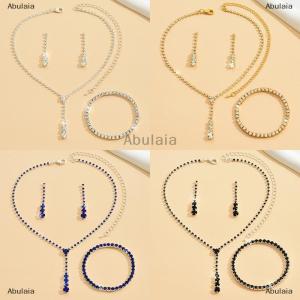 [COD] Abulaia 4Pcs Fashion Bride Wedding Jewelry Set Rhinestone Necklace Earring Bracelet Set Women Banquet Jewelry Accessories