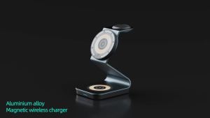 Magnetic Wireless Charger Aluminum Alloy 3 in 1 Charging Station for Apple 15W Fast Magnetic Charger Stand for Smartphones