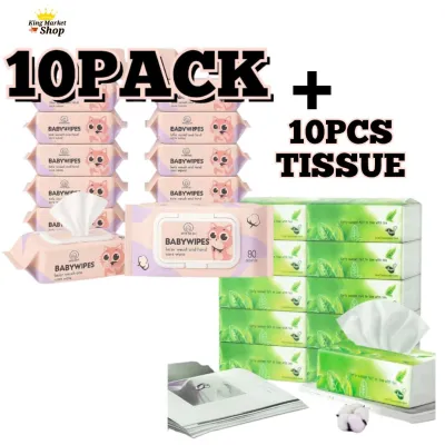 KMS 10Pack Wipes+10pcs Tissue Bundle Combo Unscented Baby Wipes 80pcs Per Pack Wet Wipes COD