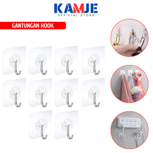 KAMJE Gantungan Hook Transparan Cantolan Hanger Tempel Tembok Kuat Dinding Baju Serbaguna