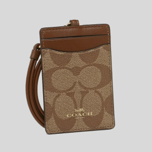COACH ID Lanyard In Signature Canvas Khaki Saddle 63274