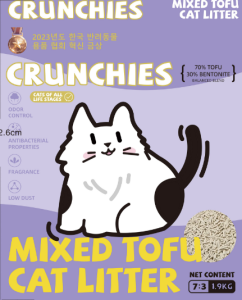 Korean Tech Crunchies Tofu Bentonite Cat Litter 7:3 | Clumps in 1 Min | Odor Control & Low Dust | Flushable | Less Tracking | Multi-Cat Homes