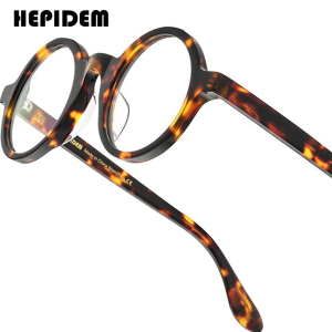 HEPIDEM Acetate Gọng kính phụ nữ thiết kế thương hiệu Tròn Kiểu retro cổ điển Kính mắt nam Nhật Bản handmade kính trong suốt dày kính mắt cho mắt zolman