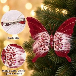 COUPLECOL Lấp lánh Đồ trang trí hình bướm chủ đề Giáng sinh. Tinh tế Kẹp dây chuyền hình bướm nhân tạo Làm thủ công Thật tế Đồ trang trí hình bướm treo trên cây thông Noel. Cây thông Noel