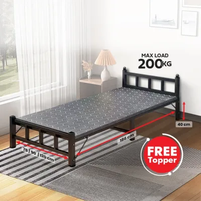 F&F: Arial Foldable Metal Bed Frame / Katil Single Boleh Lipat / Foldable Single Bed Frame / Single Bed Frame / Katil Lipat / Katil Bujang / Metal Bed Frame - MAX 200KG [NO INSTALLATION REQUIRED]