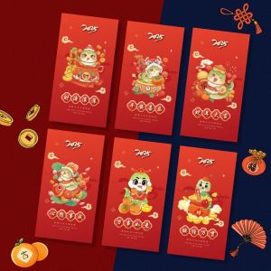CUNXIN 6pcs Chinese Style 2025 Snake Year Red Envelopes Traditional New Year Money Pocket Cartoon Blessing Good Luck Money Bags Spring Festival Supplies