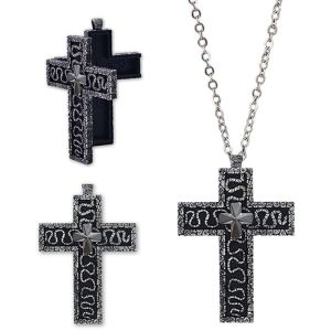 ANAMA with Secret Compartment Cross Pendant Necklace 3D Printed Openable Chain Pendant Necklace Creative Gift Vintage Charm Jewelry