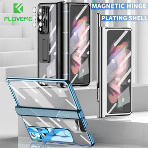 [With Pen+ Screen Protective Film] FLOVEME Phone Case For Samsung Galaxy Z Fold 5 Fold 4 Fold 3 Transparente With S Pen Tempered Film Kickstand Full Protection For Galaxy Z Fold 5 Fold 4 Fold 3