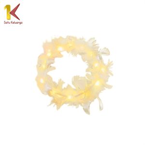 Satu Keluarga Bando Mahkota Bulu dengan Lampu LED Wanita C1153 Bando Bidadari Luminous Glow Party