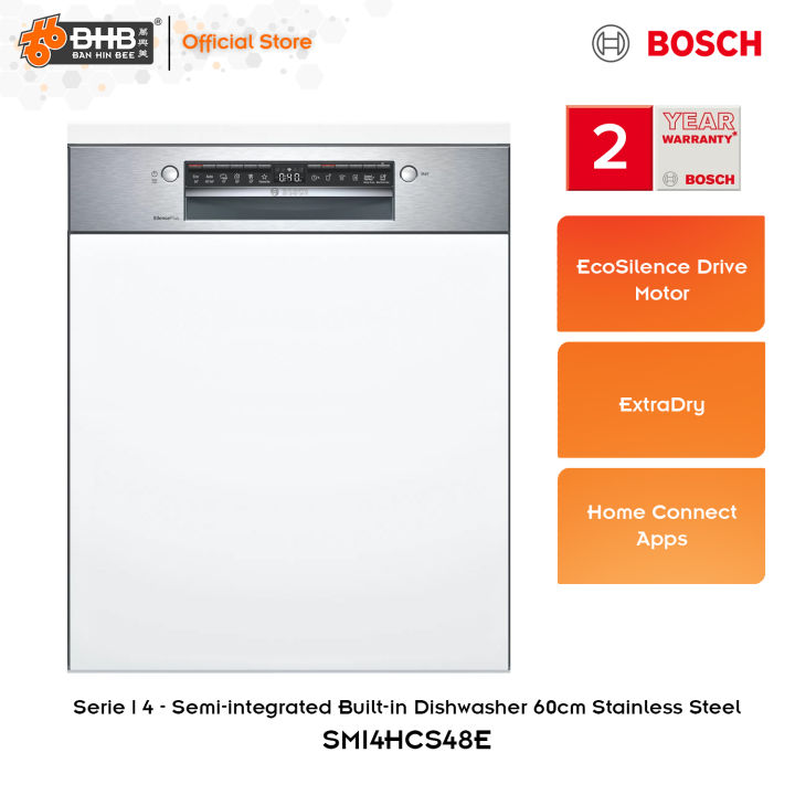 Bosch Serie 4 Semiintegrated Builtin Dishwasher, 60 cm Stainless