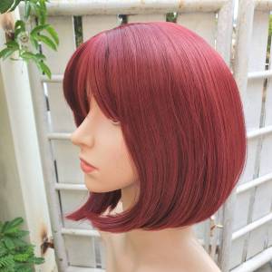 วิกผมทนความร้อน สีแดงเชอร์รี่ มีหนังศีรษะแสกกลางกว้าง งานเนียน เสมือนจริง (แถมเน็ตครอบผม)