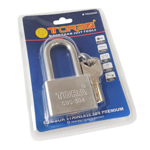 TORA Gembok Stainless 304 Premium Long 50 MM 4 Key Kuningan Chrome Double Blister