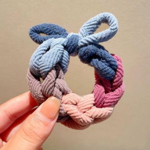 Recess hồng dày làm bằng tay tóc bện Tie với thiết kế nơ độ co giãn cao cho tóc đuôi ngựa cao thời trang và phong cách đơn giản