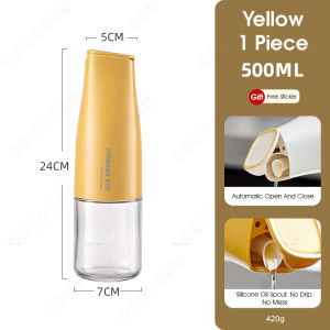 ODOROKU Ergonomic One-Handed Automatic Glass Oil Dispenser 500ml Glass Auto Flip Leakproof Bottle Non-Drip Spout For Kitchen Cooking Vinegar Soy Sauce Cooking Wine Olive Oil Container