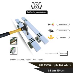 Handle Pintu Gagang Pintu HD 15/3O Triple List Putih Powder Coating Anti Gores 33 cm 45 cm 60 cm