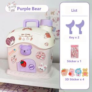 CHTM32 Portable Money Box Plastic Mushroom House Piggy Bank High Quality Key Lock Coin Bank Kids Adults