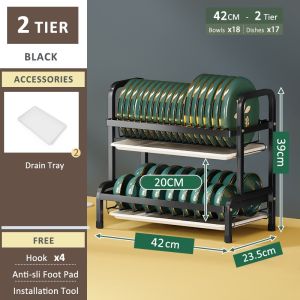 SJORAGE On Hand🔥2/3Tier Dish Drainer Rack with Drain Tray Heavy Duty Countertop Plate Organizer Storage Kitchen Rack