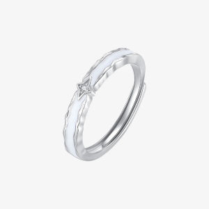 CTS S925 Silver Luminous Enamel Black White Star Couples Rings Adjustable CHOW TAI SENG 周大生 S1CC0037M S1CC0037 ﻿