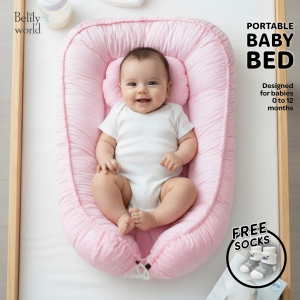 Portable Girls Pink Hearts Baby Bed Cotton Baby Nest with Baby Pillow Removable Newborn Bed Set Until 12 MONTHS