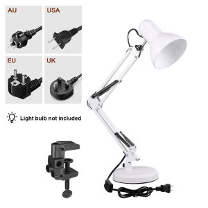2 in 1 Swing Arm Desk Lamp with Clamp Flexible Metal Table Light Heavy Base E27 Socket for Office Dorm Black White (Bulb Not Included) For Office Study Reading Dorm Room Work Lamp