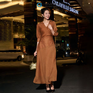 Đầm nữ dáng A xòe 2 lớp tay lỡ kiểu eo xếp ly không túi thời trang GUMAC DF12065