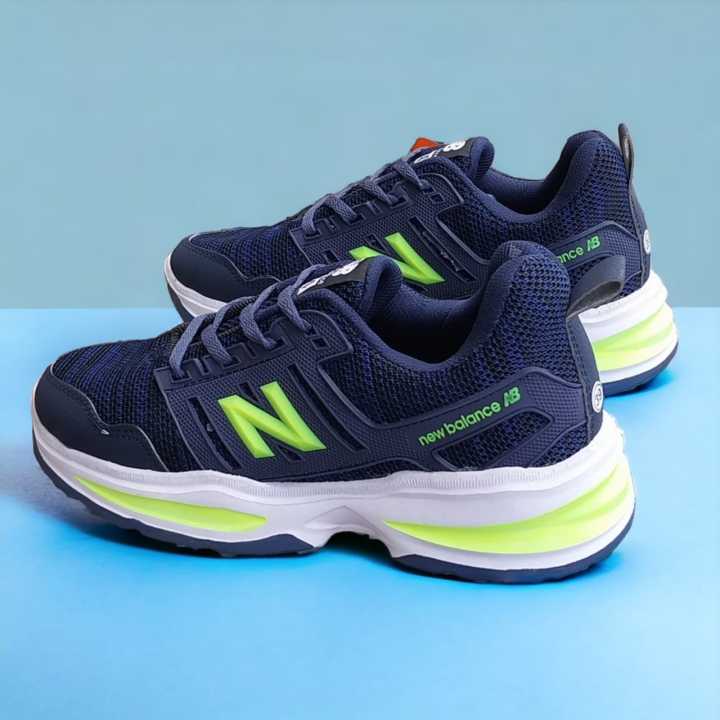 Sepatu olahraga bahan rajut NB biru dongker stabilo sepatu