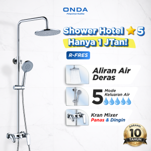 ONDA Rain Shower Tiang Kamar Mandi Set 3 in 1 R-FRES Anti Karat Komplit Dengan Kran Panas Dingin Cocok Mandi Anti Bocor Full Set Sower