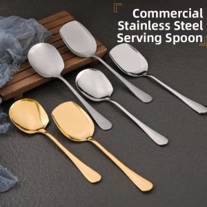 MMLUCK Stainless Steel Serving Shovel Sturdy Round/Square Head Buffet Spatula Portion Spoon Rust Prevention Dining Spoon Buffet Serving