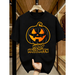 Mens Halloween Pumpkin Print T Shirt Casual Round Neck Slightly Stretchy Regular Fit Comfortable Fun Patterned Tee Perfect for Boys Teenagers Daily Wear Halloween Party Costume