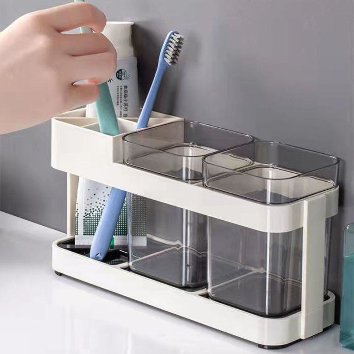 Bathroom toothbrush toothpaste stand holder mouthwash cup storage rack