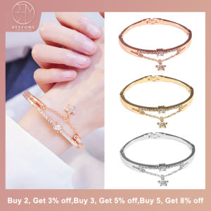 BESFOME Jewelry Gold Silver Plated Bracelet Five-pointed Star Pendant Full Diamond Fashion Bangle for Women