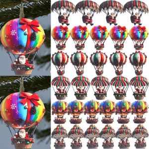 50/10pcs Christmas Santa Claus Parachute Wooden Ornament Hot Air Balloon 2D Flat Decorations Cute Hanging Xmas Tree Accessories