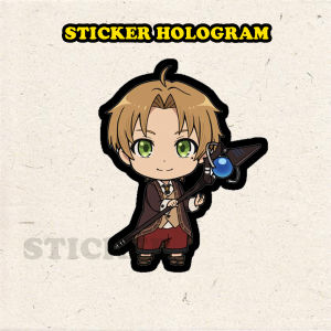Stiker Hologram Rudeus Greyrat Mushoku Tenseisticker ukuran 7 cm
