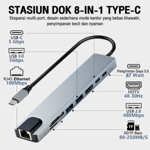 Type C Adapter USB HUB 8 in 1 Expansion TF SD Card Reader RJ45 Ethernet PD 4K for iPad