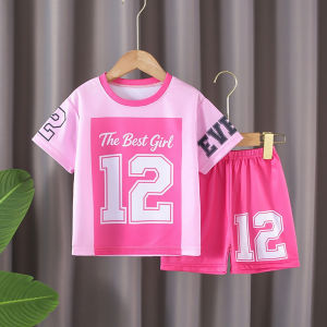 AILEBE Kids Sets Sporty Color Block Short Sleeve Top Shorts Set Breathable Quick-Dry Bird Eye Mesh Summer Activewear Lightweight Comfy Cheerleader Style Pambahay OOTD For Girls 1-6 Years Perfect For Sports Dance Play
