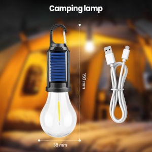 Solar Camping Lights Waterproof Light Bulb Type-C Rechargeble LED Tungsten Light Emergency Bulb for Camping Hiking