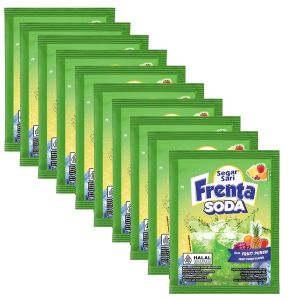 Instant Drink / Minuman Serbuk Berkarbonasi Frenta Soda Renceng Varian Strawberry Fruit Punch Orange Blackcurrant Cola Leci Mangga Finto Anggur Strawberry Melon 10 pcs x 6 Gram