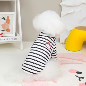DY Loving Korean Dog Stripe Shirt Elastic Turtleneck Cat Wrinkled Clothes Sandwich Strawberry Thin Shihtzu Costume