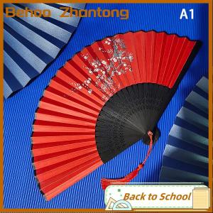 Behoo Vintage Chinese Style Folding Fan bamboo hand fan Wooden Shank Classical Dance Fan with Tassel Elegent Female Fan Home Decor
