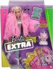 Barbie Extra Fly Doll with Snow-Themed Travel Clothes & Accessories,  Sparkly Pink Jumpsuit & Faux Fur Coat