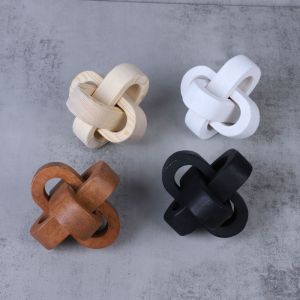 BEIBEI Art Craft Wood Knot Ornament 3-Link Chain Handmade Wooden Buckle Boho Style Hand-carved Wooden Chain Ball Table