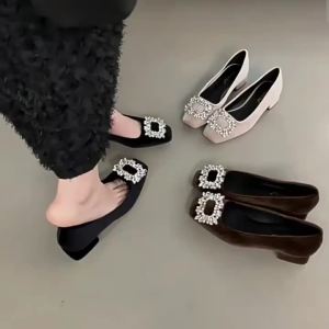 In-Stock Square-Toed Shallow Single Shoes With Rhinestones 2026 New Spring-Summer Versatile Evening Style WomenS Shoes
