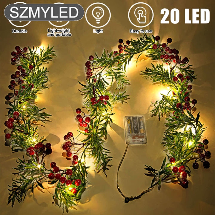 2M LED Red Berry String Lights Christmas Garland Battery Powered ...