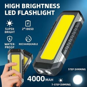 MUNCHX 2×18650 ic Flashlight 4000mAh LED COB Work Light Multimode Strong Light Camping Torch Light Outdoor Night Lighting