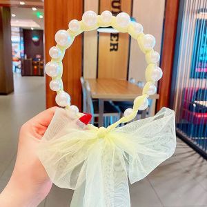 GUK Bandana Mutiara Pita Tulle Panjang Bisa diikat Gaya Korea Bando Anak Import Bando Mutiara Tali Kepang A-11 COD