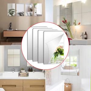 Kirilgu 4pcs Acrylic Mirror Sheets Flexible Non Glass Mirror Tiles with 16pcs Adhesive Stickers for Home Livingroon Decoration 3M8Q4