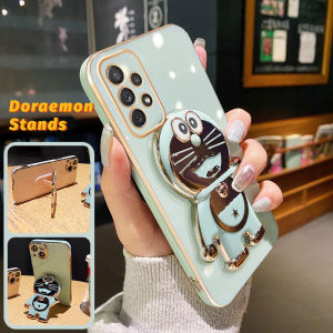 Casing Ponsel untuk Samsung A72 5G A71 A70 A70s Case pintar pola Doraemon Tepi mewah Kesing HP Phone Stands silikon penutup belakang penuh kamera Casing pelindung Softcase