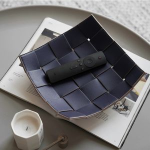 NJJU Waterproof Leather Woven Storage Tray Square Multi-functional Entrance Key Tray Easy To Use Convenient Miscellaneous Storage Tray Home