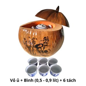 Bộ bình ủ trà trái dừa Phúc sinh phú quý / Bình trà (ấm tích) 04 - 09 lít / Hàng sản xuất thủ công tại Bến Tre