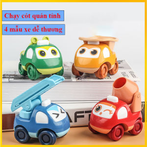 Bộ 4 chiếc xe ô tô quán tính hoạt hình mô tả xe công trình xe kỹ thuật xe thang xe cứu hộ đẹp và dễ thương chạy cót
